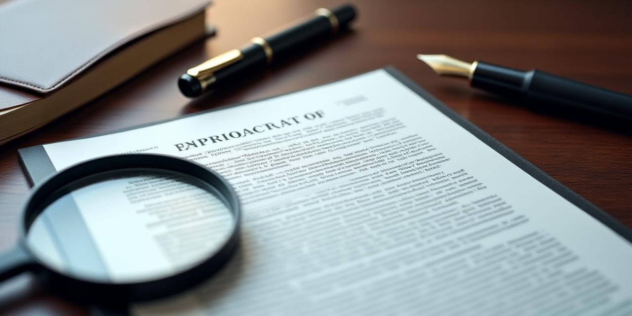 A professional examining a legal document with a magnifying glass